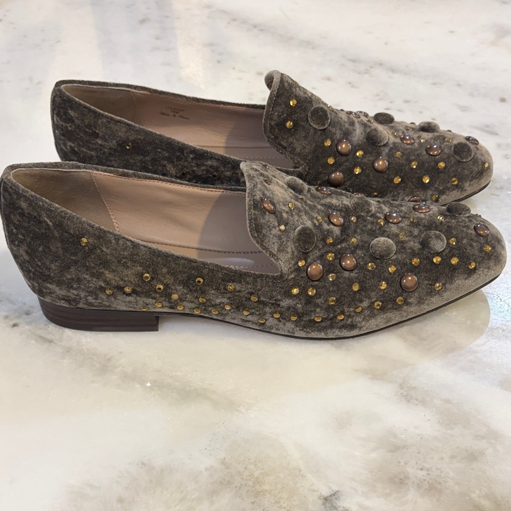 Donald J. Pliner Brown Velvet Studded Loafers - Picture 2 of 6
